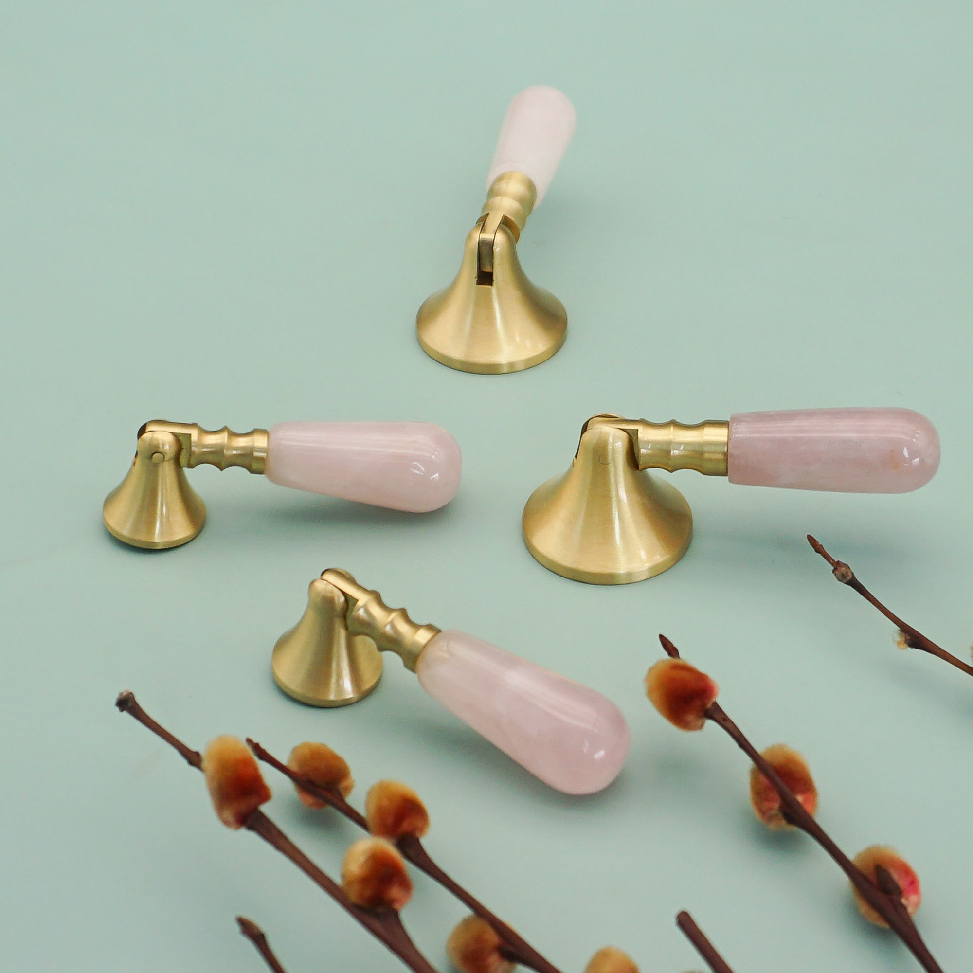 Furniture Hardware Drop Pulls - Kristal Merah Muda + Kenop dan